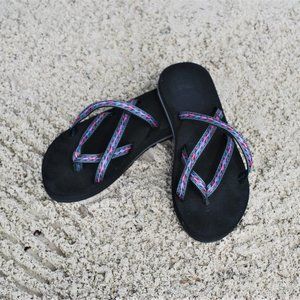 Teva Black Print Strappy Flip Flops